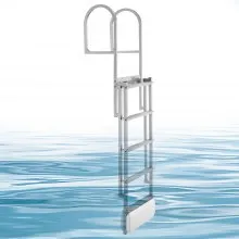 VEVOR Uitschuifbare aanlegsteigerladder, bootladder met 5 antislip treden, brede pedalen en leuning, draagvermogen van 227 kg, telescopische ladder van aluminiumlegering voor aanlegsteigers, zwembaden, meren en boten.