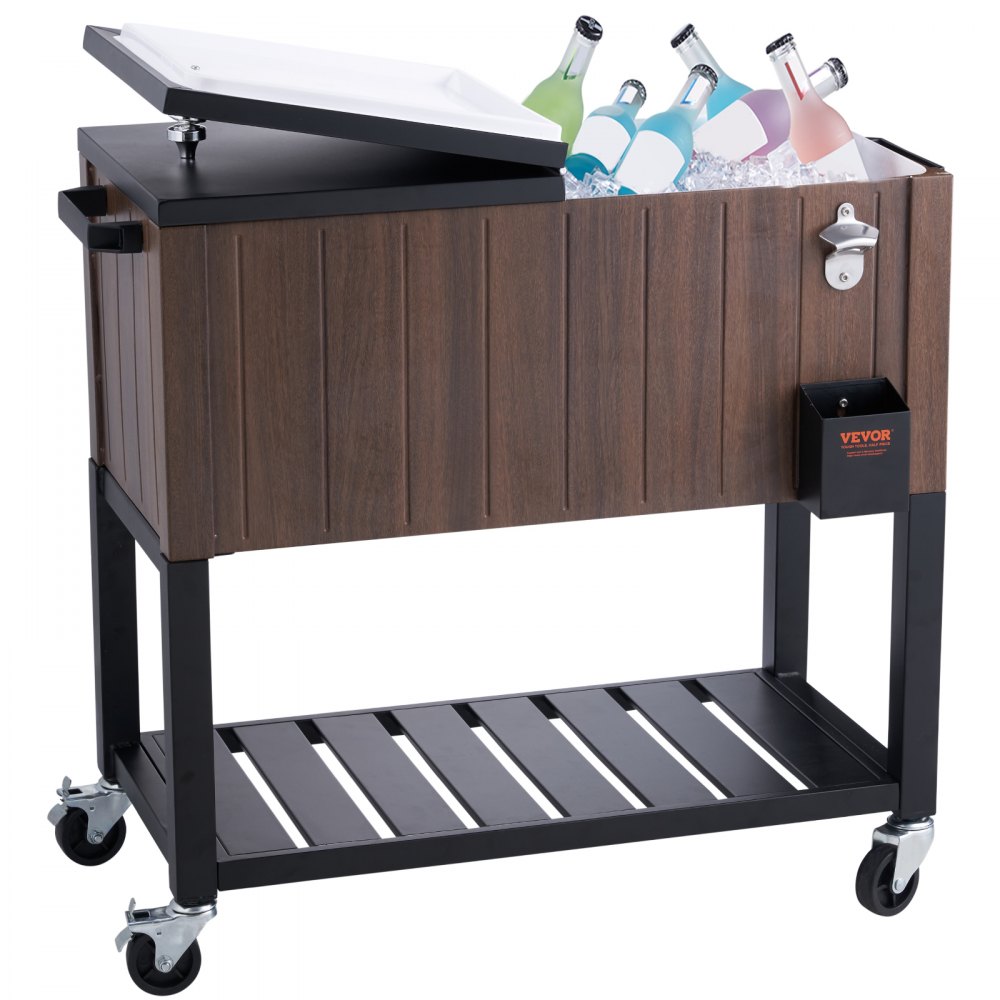 VEVOR serveerwagen koelwagen 80 QT, zijwagen drankenwagen 890 x 470 x 830 mm, drankenkoeler drankenkoelwagen bruine ijsbox ijswagen partykoeler partywagen met scheidingsblad zijwagen