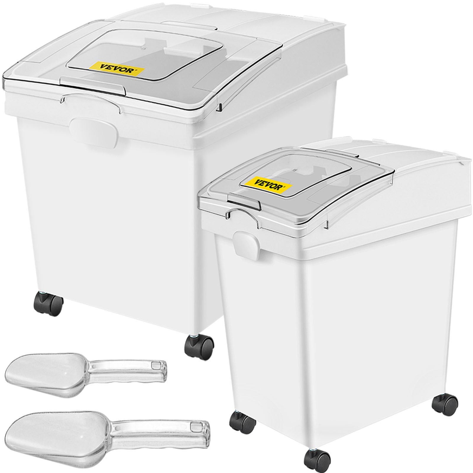 VEVOR Ingredient Bin, 8.8 Gallon and 5.5 Gallon Capacity Ingredient Storage Bin, PP Material Flour Bins On Wheels, White Shelf Ingredient Bin with Scoop, Commercial Storage Bins, 2 Pcs/Set
