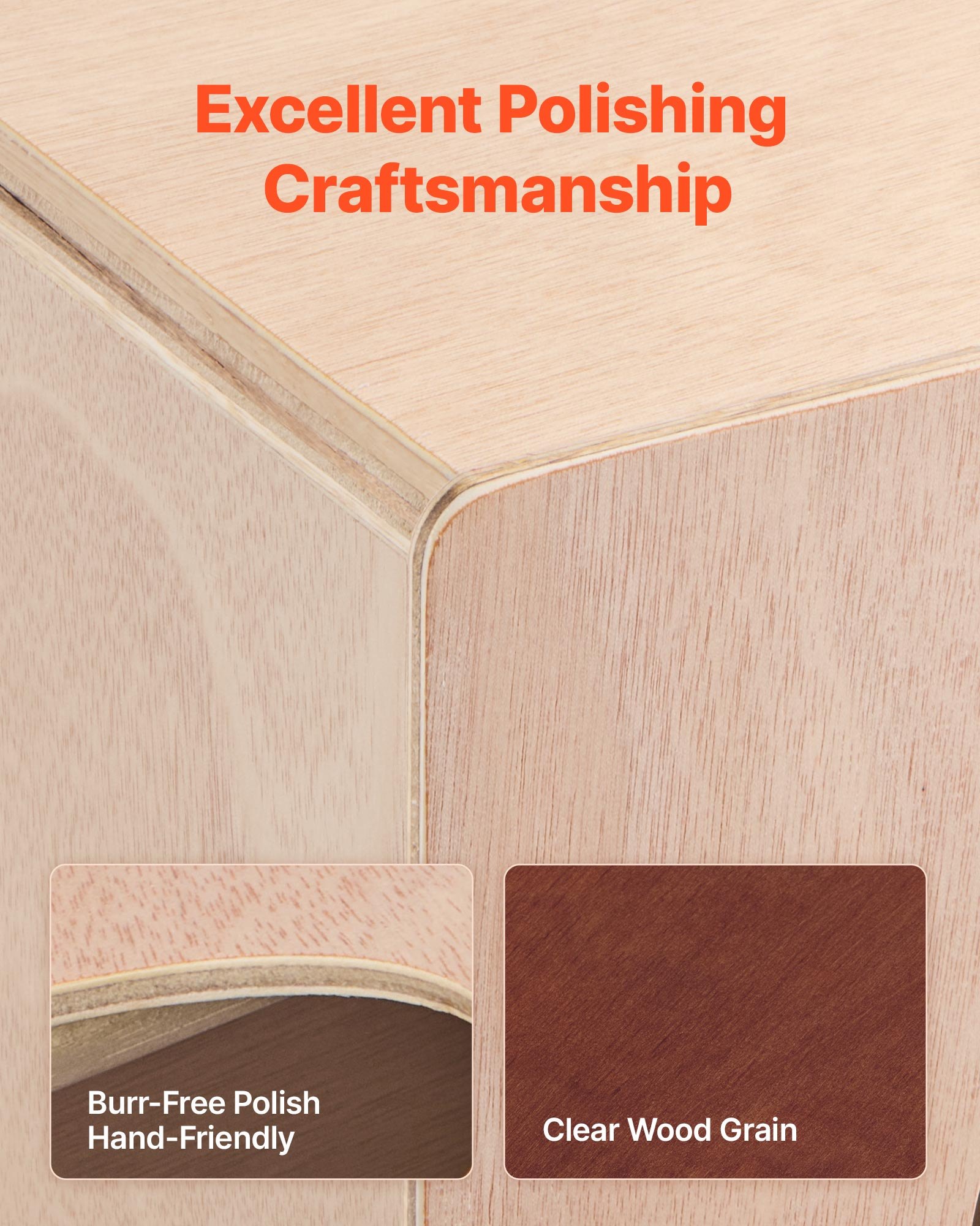 VEVOR Cajon, Box Drum, met interne snarenmaten, compacte en lichtgewicht houten drumkist, drummuziekinstrument met siliconen voetjes, afgeronde randen, voor beginners en professionals, 255 x 255 x 380 mm
