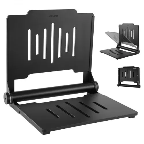 VEVOR opklapbare douchestoel voor wandmontage (zitvlak 496 x 417 mm), opklapbare wandstoel met ondersteunende rugleuning, douchestoel (draagvermogen 180 kg) voor volwassenen en senioren, geschikt voor badkamer en hal.