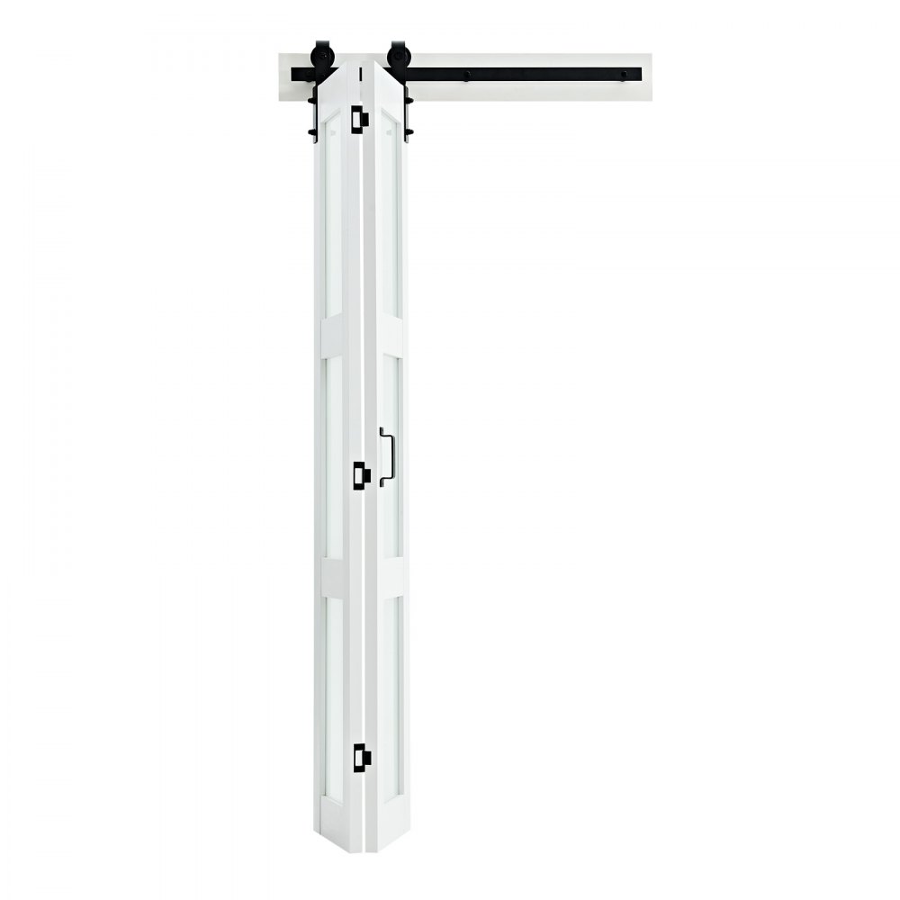 VEVOR Vouwschuifdeur in schuurstijl 914x2134 mm, vouwdeur gemaakt van MDF + gehard glas, inclusief beslag, ruimtebesparend ontwerp, voorgemonteerde panelen voor slaapkamer en woonkamer, wit