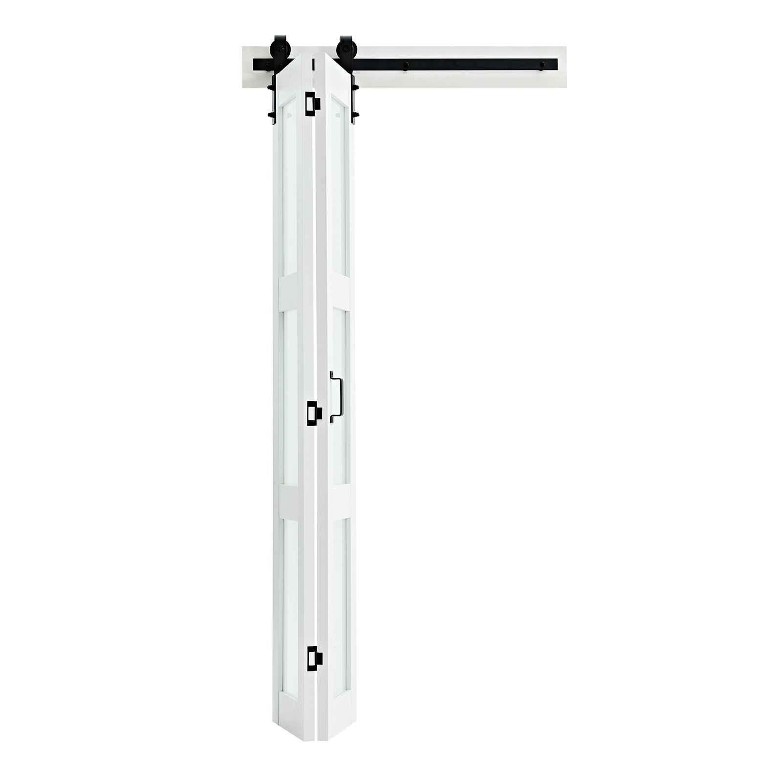 VEVOR Vouwschuifdeur in schuurstijl 914x2134 mm, vouwdeur gemaakt van MDF + gehard glas, inclusief beslag, ruimtebesparend ontwerp, voorgemonteerde panelen voor slaapkamer en woonkamer, wit