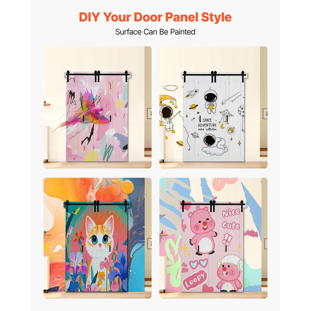 VEVOR vouwschuifdeur in schuurdeurstijl 1219x2134 mm, gemaakt van MDF, inclusief beslagset, ruimtebesparend H-frame ontwerp en voorgemonteerde panelen, vouwschuifdeur voor slaapkamer en woonkamer, wit