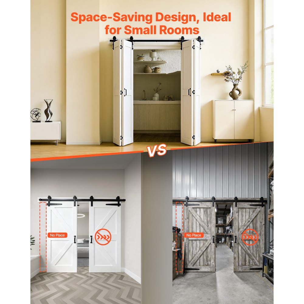 VEVOR vouwschuifdeur in schuurdeurstijl 1829x2134 mm, gemaakt van MDF, inclusief beslagset, ruimtebesparend H-frame ontwerp en voorgemonteerde panelen, vouwschuifdeur voor slaapkamer en woonkamer, wit