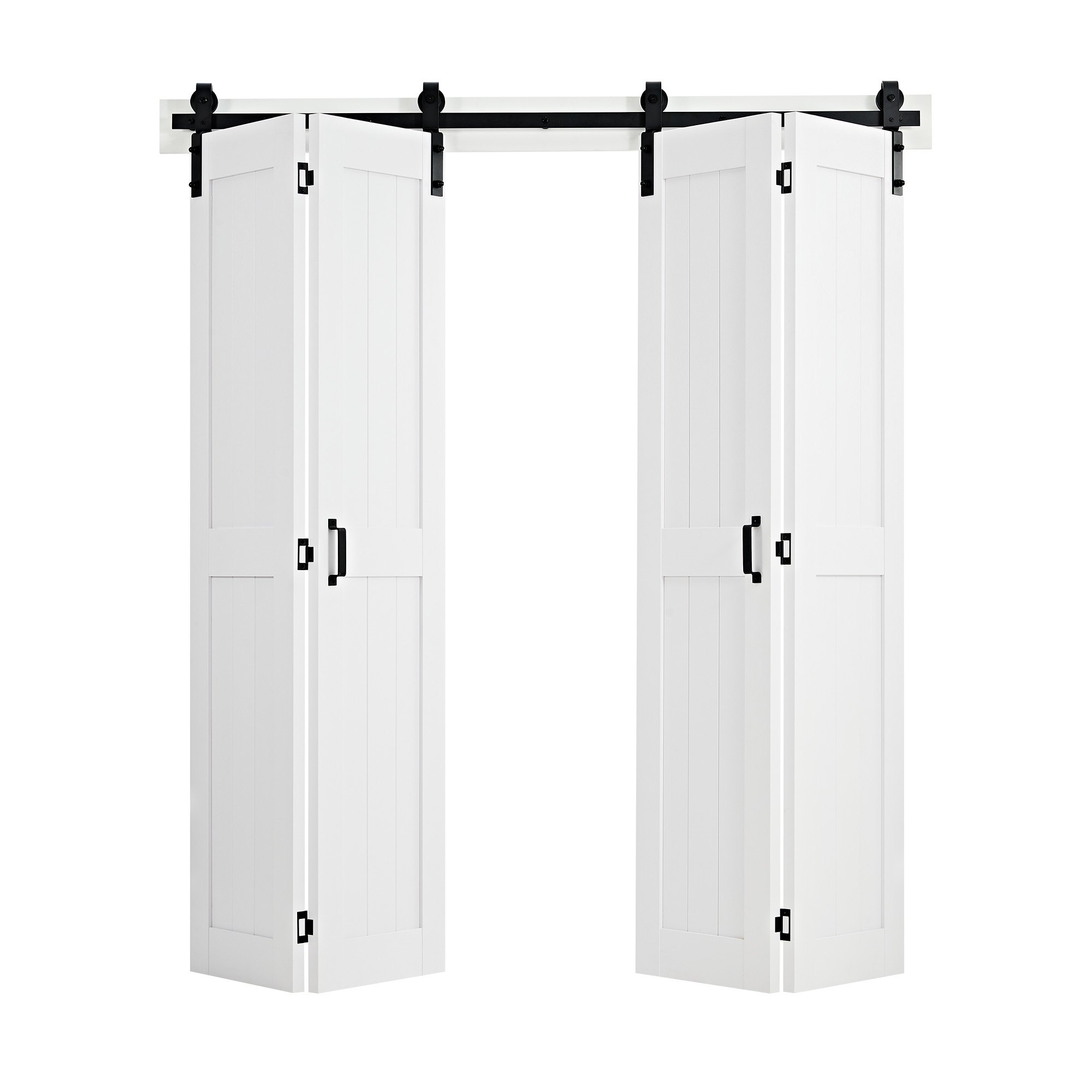 VEVOR vouwschuifdeur in schuurdeurstijl 1829x2134 mm, gemaakt van MDF, inclusief beslagset, ruimtebesparend H-frame ontwerp en voorgemonteerde panelen, vouwschuifdeur voor slaapkamer en woonkamer, wit