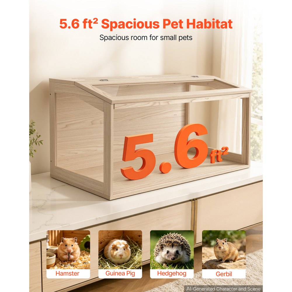 VEVOR Hamsterkooi, Knaagdierkooi, Knaagdierverblijf, Houten Hamsterkooi, 1018x518x510mm, Kijkvenster van 270°, Knaagdierbestendig met Deksel, Ventilatie voor Goudhamsters, Dwerghamsters, Cavia's, Gerbils