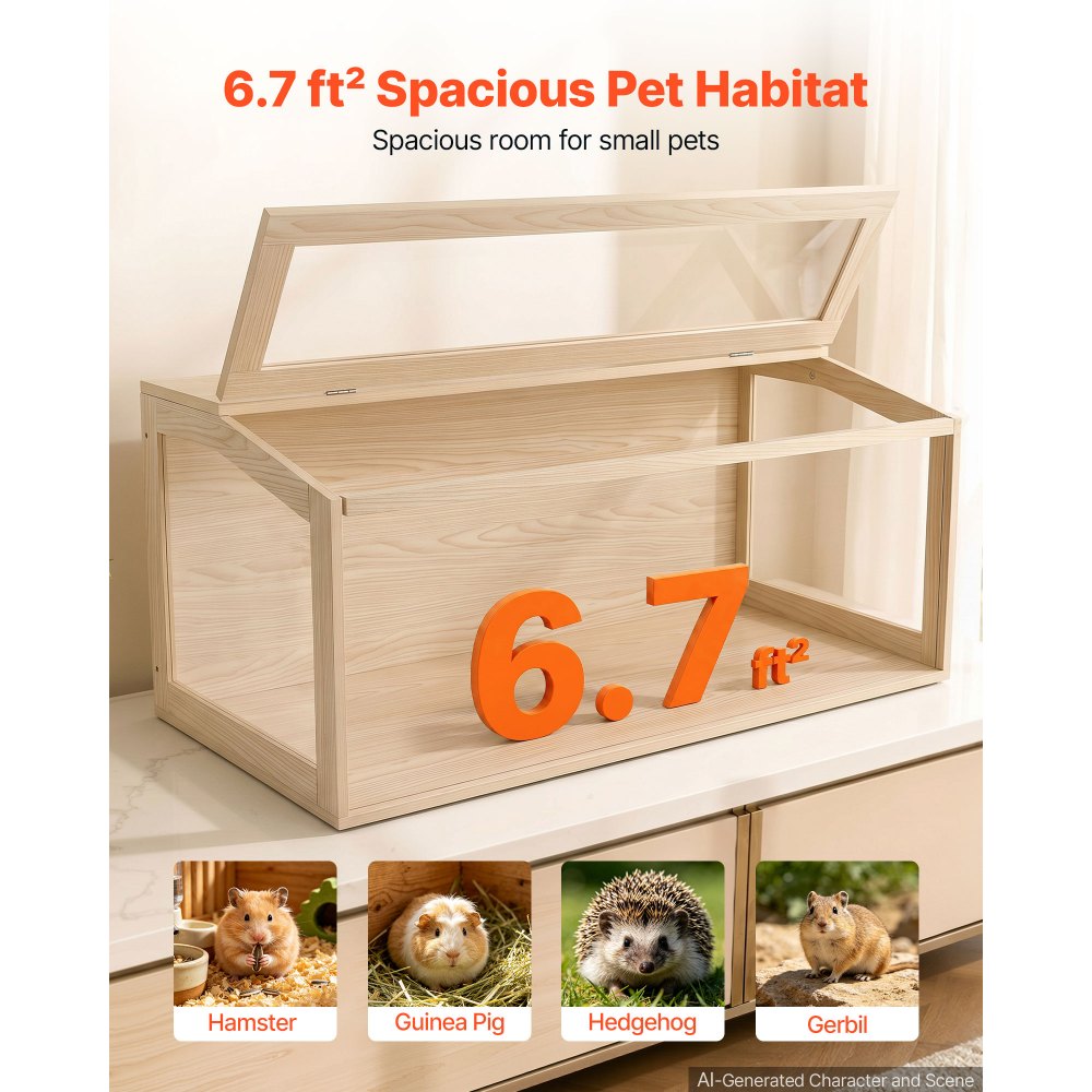 VEVOR Hamsterkooi, Knaagdierkooi, Knaagdierverblijf, Houten Hamsterkooi, 1220x510x510mm, Kijkvenster van 270°, Knaagdierbestendig met Deksel en Ventilatie, voor Goudhamsters, Dwerghamsters, Cavia's en Gerbils