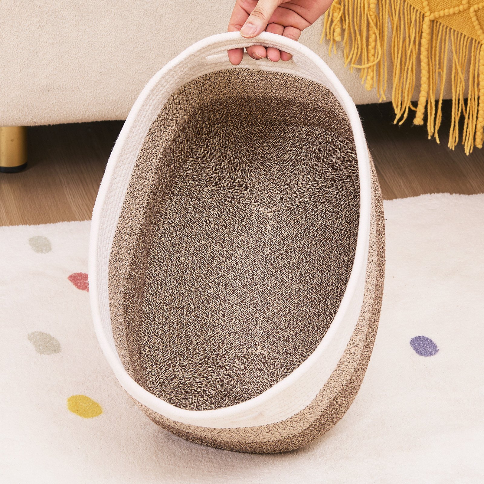 VEVOR Cotton Rope Basket, 22L, 3 Packs Storage Basket, Woven Basket Bins with Handles, Decorative Shelf Organizer Towel Hamper, Boho Toy Basket for Organizing Books Clothes Living Room 15 x 10 x 9 in