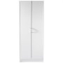 white VEVOR pantry cabinet with two doors and sleek handles. simple and modern kitchen storage solution.