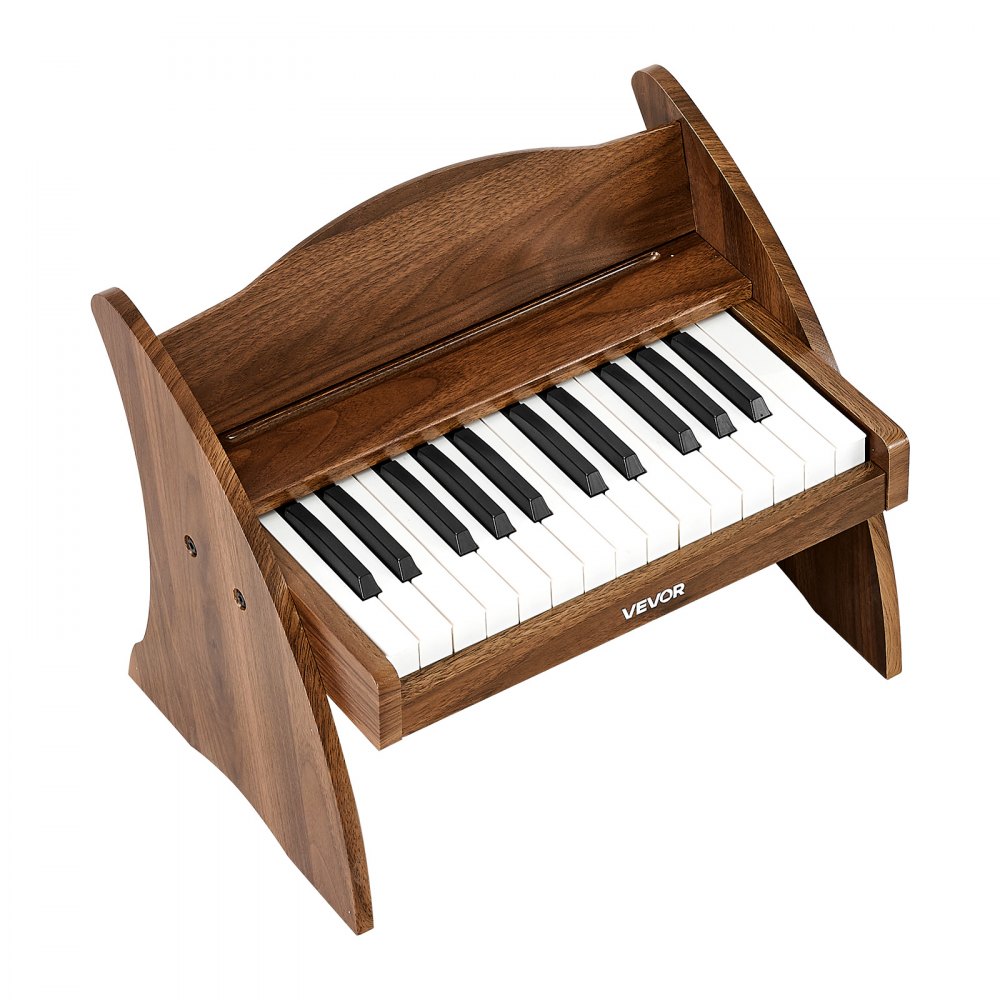 VEVOR Kinderkeyboard, 25 toetsen, elektrische piano, houten piano voor kinderen vanaf 3 jaar, muzikaal speelgoed met realistisch geluid, dubbele voeding, regelbaar volume, vroege muzikale ontwikkeling, walnoothout