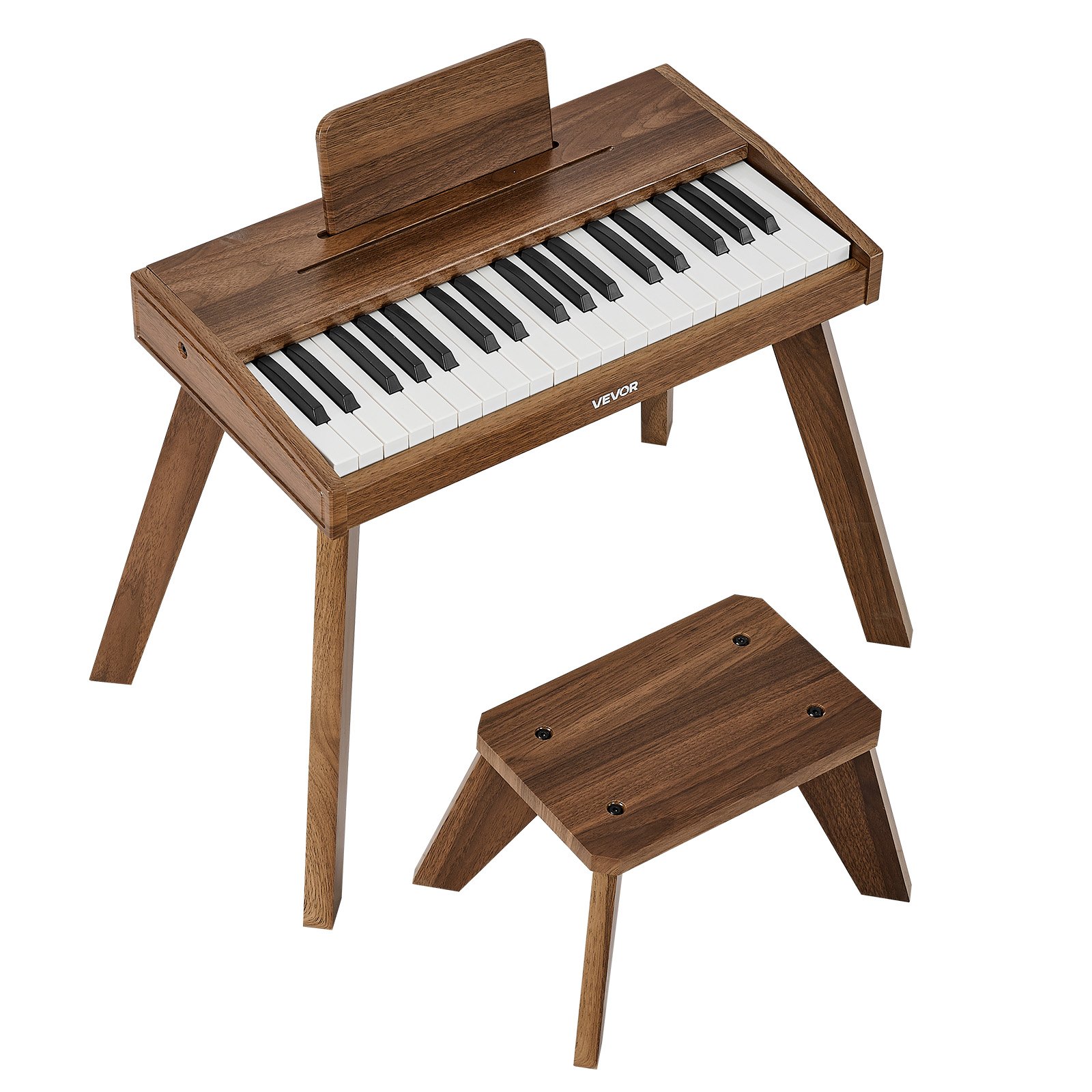 VEVOR Kinderkeyboard, 37 toetsen, houten digitale piano voor kinderen vanaf 3 jaar, mini muziekinstrumentenset met krukje, realistisch geluid, dubbele voeding, regelbaar volume, walnoot