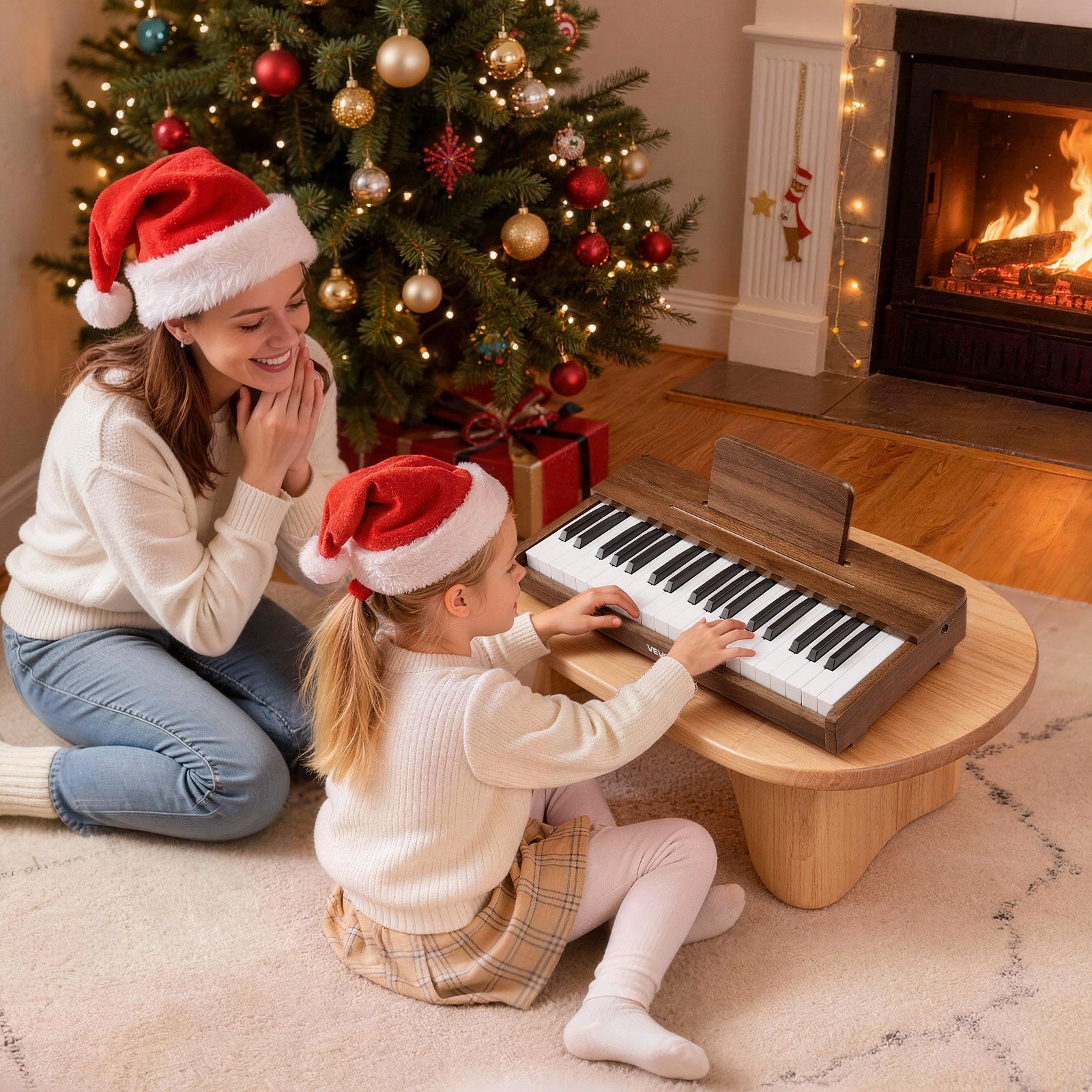VEVOR Kinderkeyboard, 37 toetsen, digitale houten piano voor kinderen vanaf 3 jaar, mini-muziekinstrument met realistisch geluid, dubbele voeding, regelbaar volume, vroege muzikale educatie, walnoot