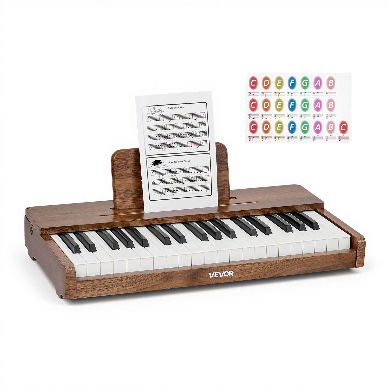 VEVOR Kinderkeyboard, 37 toetsen, digitale houten piano voor kinderen vanaf 3 jaar, mini-muziekinstrument met realistisch geluid, dubbele voeding, regelbaar volume, vroege muzikale educatie, walnoot