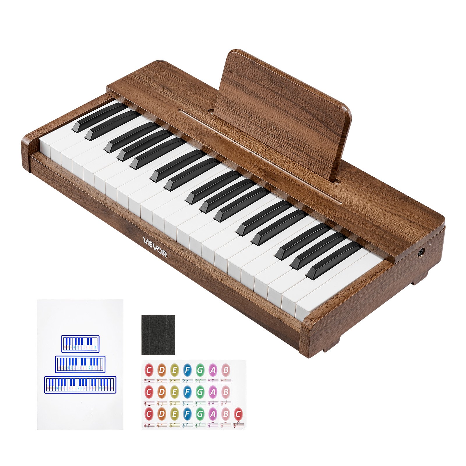 VEVOR Kinderkeyboard, 37 toetsen, digitale houten piano voor kinderen vanaf 3 jaar, mini-muziekinstrument met realistisch geluid, dubbele voeding, regelbaar volume, vroege muzikale educatie, walnoot