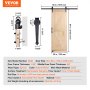 VEVOR barn door kit with a natural wood door, 66-inch rail, and detailed measurements for installation.