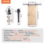 VEVOR barn door kit specifications, including dimensions, wood type, and hardware details in diagram.