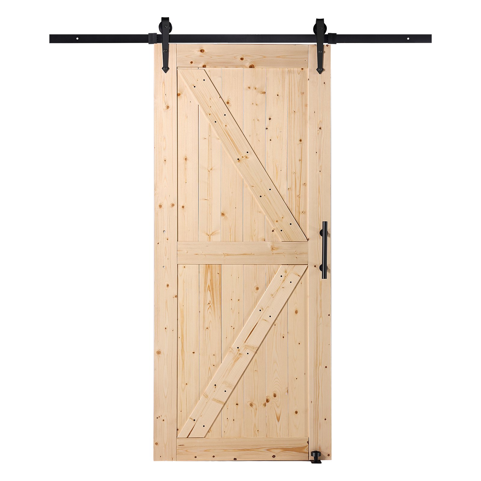 VEVOR schuifdeurset met beslag, 91,4 x 213,4 cm, houten schuifpoort, soepele en stille werking, schuifdeurset met 8-in-1 vloergeleider en deurklink, paneel van sparrenhout