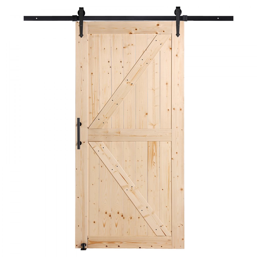 VEVOR schuifdeurset met beslag, 1067 x 2134 mm, houten en glazen schuifdeur, geluidsarm, schuifdeurset met 8-in-1 vloergeleider en deurklink, paneel van sparrenhout, voor woonkamer etc.