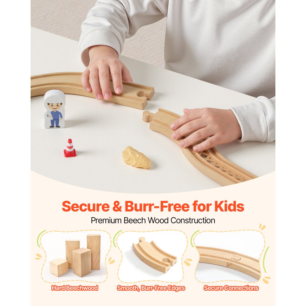 VEVOR Houten Spoorwegset, 70-delig, Spoorwegspeelgoed voor Kinderen vanaf 3 jaar, Bouwplaatskraan Treinspeelgoed, Compatibel met de meeste merken, Kerst- en Verjaardagscadeau voor Peuters