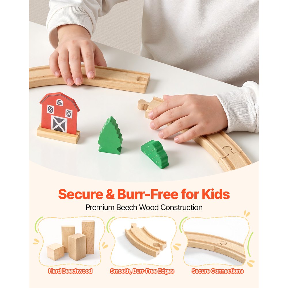 VEVOR Houten Treinset, 39-delig, treinspeelgoed met magnetische treinen en accessoires, compatibel met de meeste merken, miniatuurstadontwerp, kerst- en verjaardagscadeau voor kinderen vanaf 3 jaar