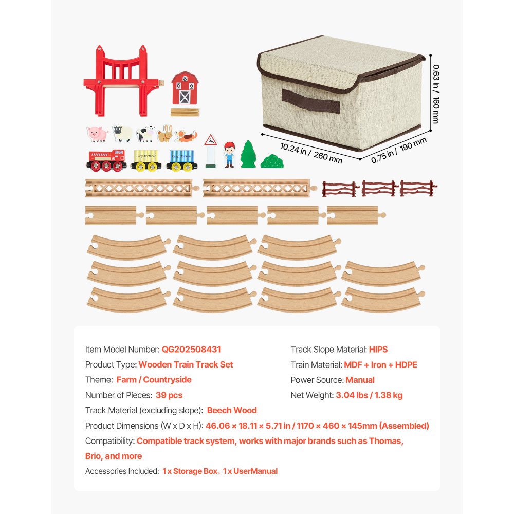 VEVOR Houten Treinset, 39-delig, treinspeelgoed met magnetische treinen en accessoires, compatibel met de meeste merken, miniatuurstadontwerp, kerst- en verjaardagscadeau voor kinderen vanaf 3 jaar