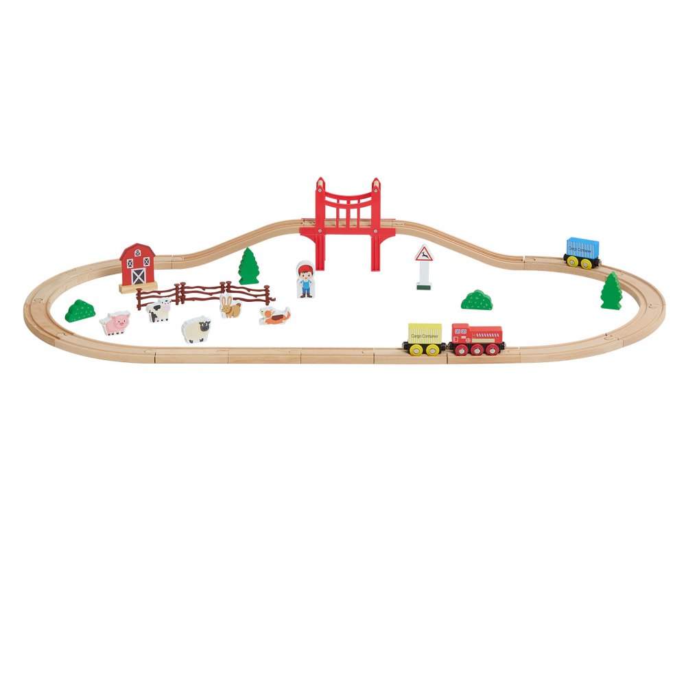 VEVOR Houten Treinset, 39-delig, treinspeelgoed met magnetische treinen en accessoires, compatibel met de meeste merken, miniatuurstadontwerp, kerst- en verjaardagscadeau voor kinderen vanaf 3 jaar