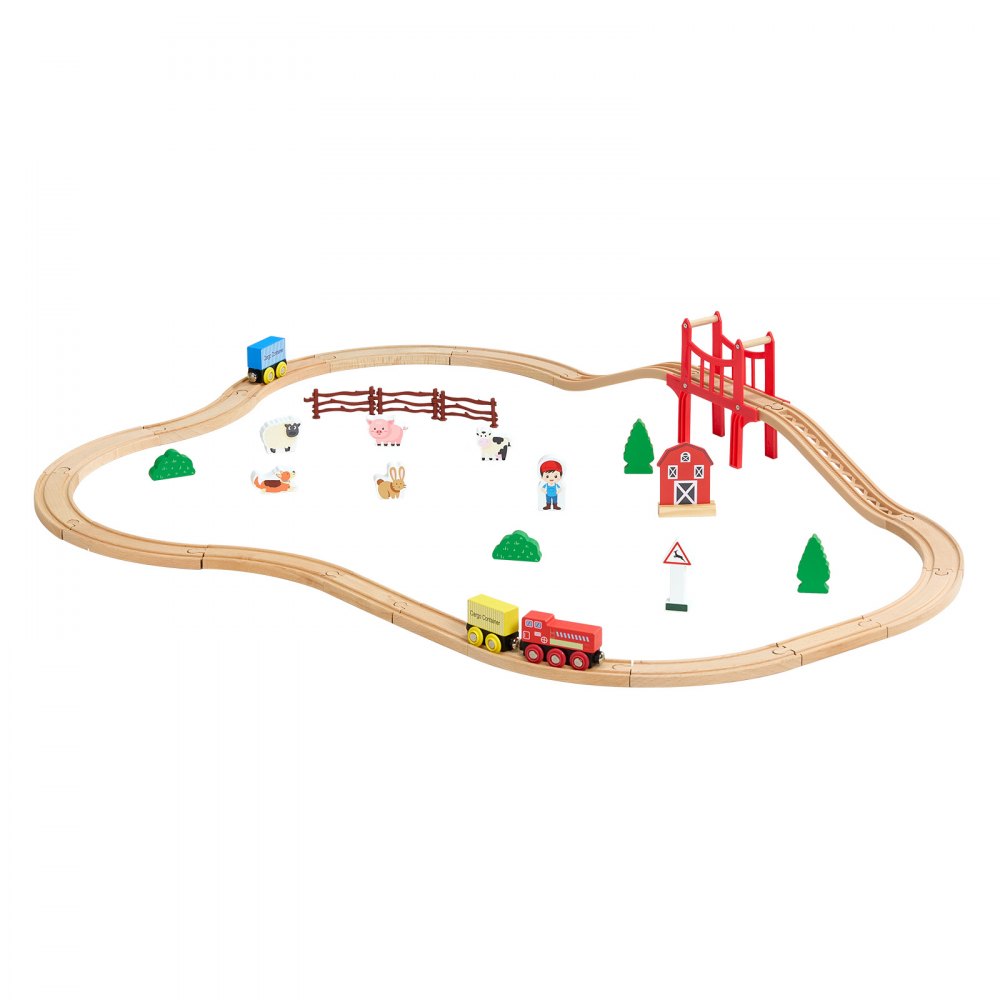 VEVOR Houten Treinset, 39-delig, treinspeelgoed met magnetische treinen en accessoires, compatibel met de meeste merken, miniatuurstadontwerp, kerst- en verjaardagscadeau voor kinderen vanaf 3 jaar