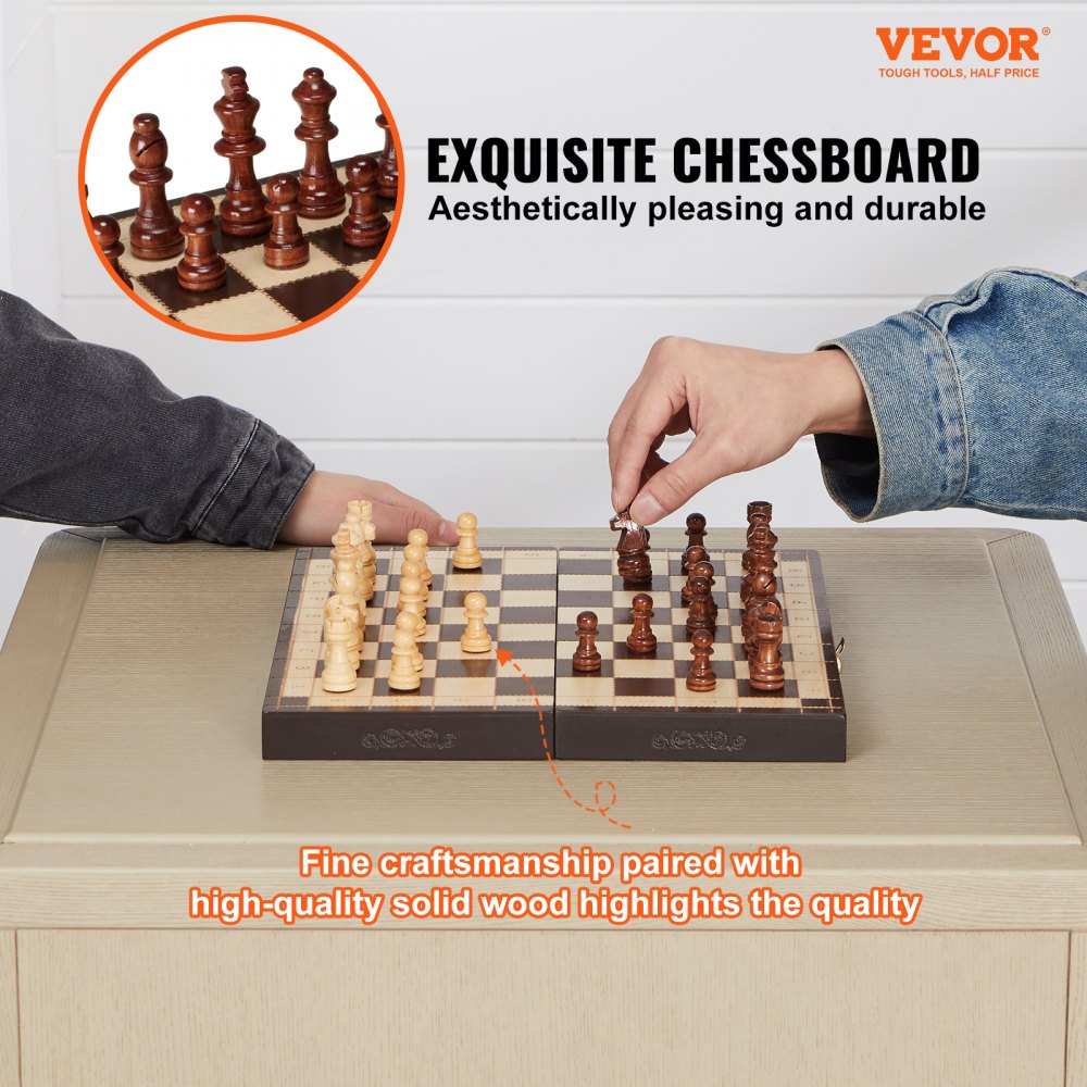 VEVOR Magnetisch Houten Schaakspel, 29 x 29 cm Schaakspel, Opvouwbaar Schaakbordspel met Schaakstukken, Opvouwbaar Schaakspel, Set voor Feestelijke Familie-activiteiten, Reisschaakspel, Kinderen