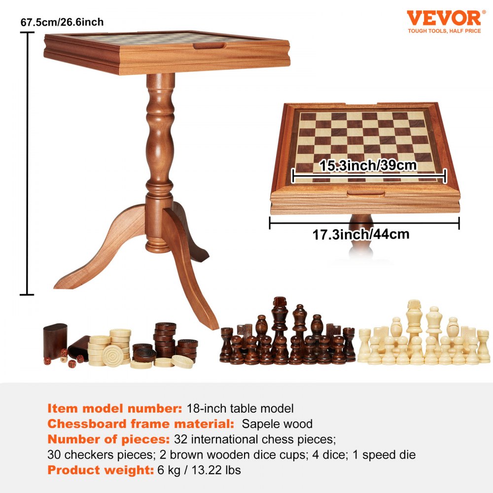 VEVOR Houten Schaakset, 650 x 650 x 675 mm Schaakset, Tafelschaakbordspellen met Schaakstukken, Schaakset voor Feestelijke Familie-activiteiten, Reisschaak, Kinderen, Schaakbord