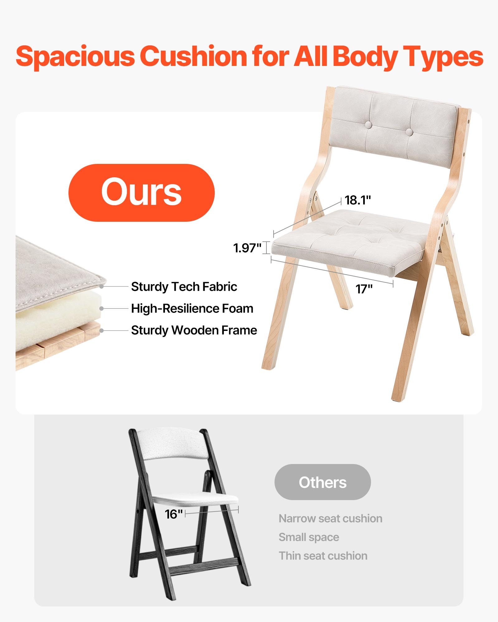 VEVOR Wooden Folding Chairs with Cushion, Set of 2, Portable Foldable Cushion Chair with Wooden Frame, Modern Padded Dining Chair for Kitchen, Office, Wedding, Party, Dining Room, Easy Assembly, Beige