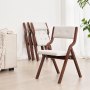 VEVOR opklapbare tuinstoel met gewatteerd kussen en houten frame, set van 4, moderne eetkamerstoel voor keuken, kantoor, feestjes, keukenstoel, draagvermogen tot 180 kg (per stuk), opvouwbaar, bruin + wit, ruimtebesparend
