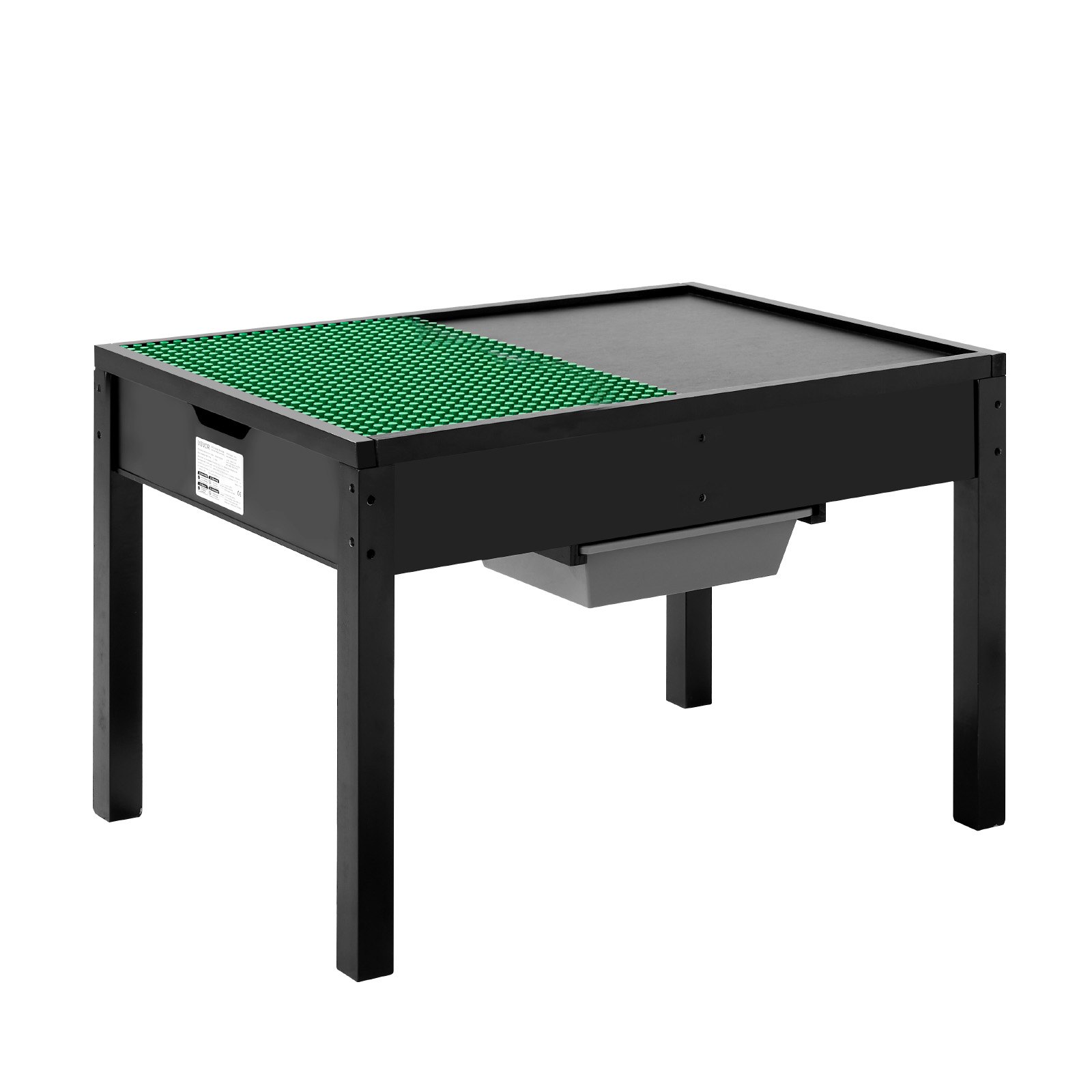 VEVOR Kindertafel 810 x 553 x 502 mm, Houten Activiteitentafel, Dubbelzijdig Bouwstenen Tafelblad, Multifunctionele Speeltafel met 2 Opbergbakken, Cadeau voor Kinderen vanaf 3 Jaar, Zwart