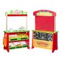 VEVOR Wooden Puppet Theater with Curtains, 2-in-1 Reversible Play Store, Double-Sided Grocery Store Playset with Chalkboard & Cash Register, Kids Pretend Play Market Stand, Gift for Boys & Girls