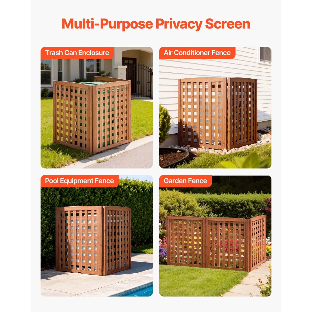 VEVOR Wooden Privacy Fence, 810 x 960 mm Air Conditioner Fence, 3 Panel Solid Outdoor Wood Privacy Screen with Adjustable Angle, Hinge-Reinforced Structure, Trash Can Hider Fences for Garden