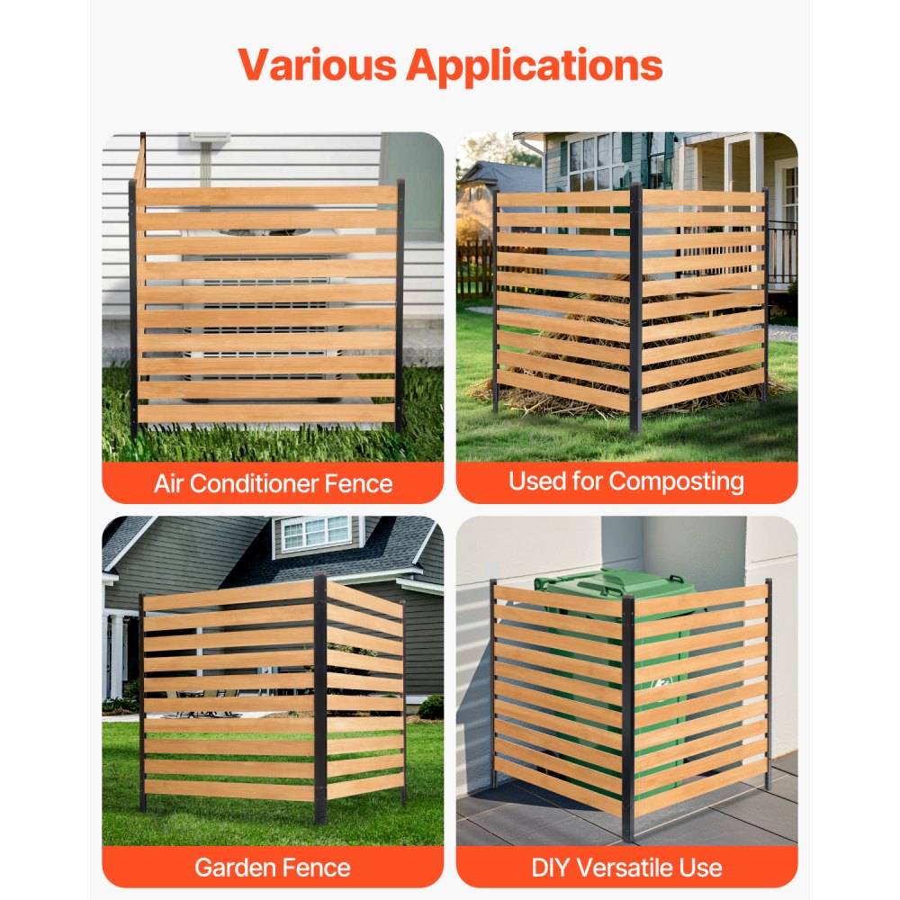 VEVOR Wood Privacy Fence, 38" W x 42" L, 2-Panel Slatted Air Conditioner Fence Screen, Pool Equipment Enclosure with Metal Stakes, Easy DIY Installation, Outdoor Trash Can Hider for Garden Decoration