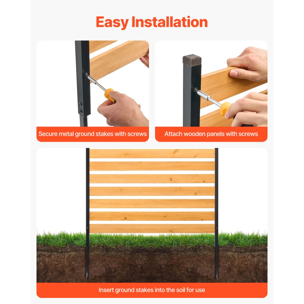 VEVOR houten privacyscherm, 1550x980 mm, 1-paneels privacyscherm voor airconditioners, afscherming voor zwembadapparatuur met metalen palen, afdekking voor buitenafvalbak als tuindecoratie