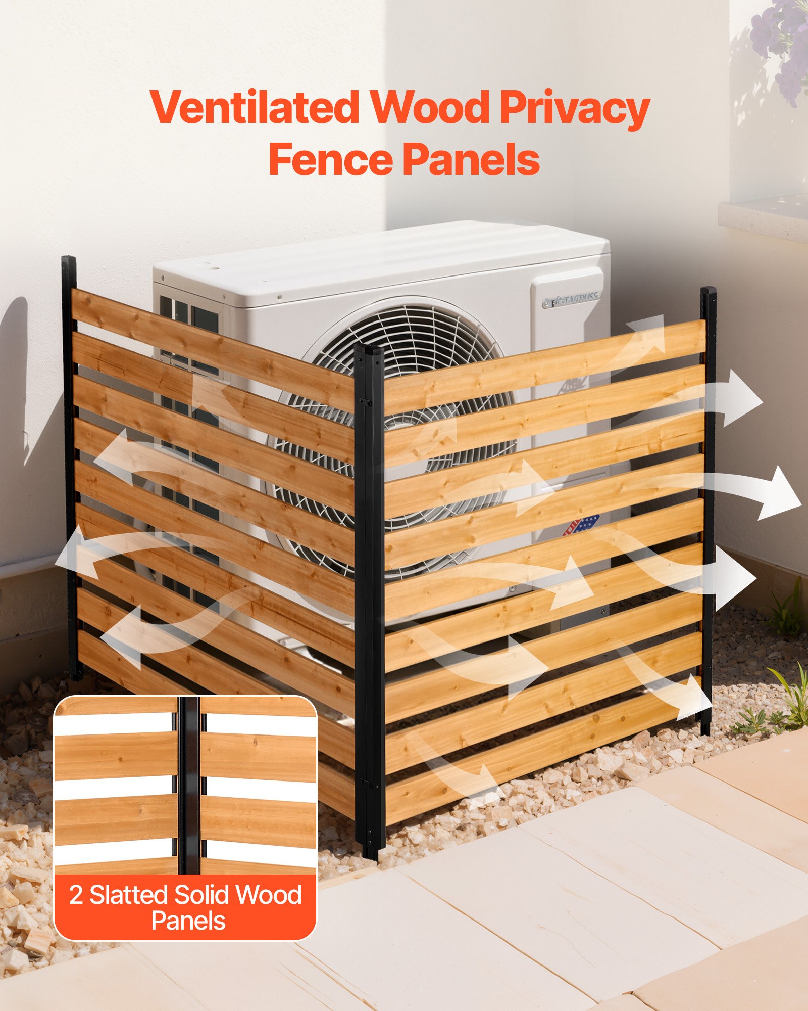 VEVOR Wooden Privacy Fence, 1219 x 1244 x 1219 mm Air Conditioner Fence, 2 Panel Solid Outdoor Wood Privacy Screen with Metal Stakes, Steel Frame, Trash Can Hider Fences Suitable for Garden, Pool