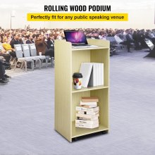 VEVOR Wood Podium, 39.4 x 20 FT, Lecterns and Podiums with 4 Rolling Wheels, Baffle Plate & Shelf, Easy Assembly Oak Wood Lecterns for Church, Office, School, Home White