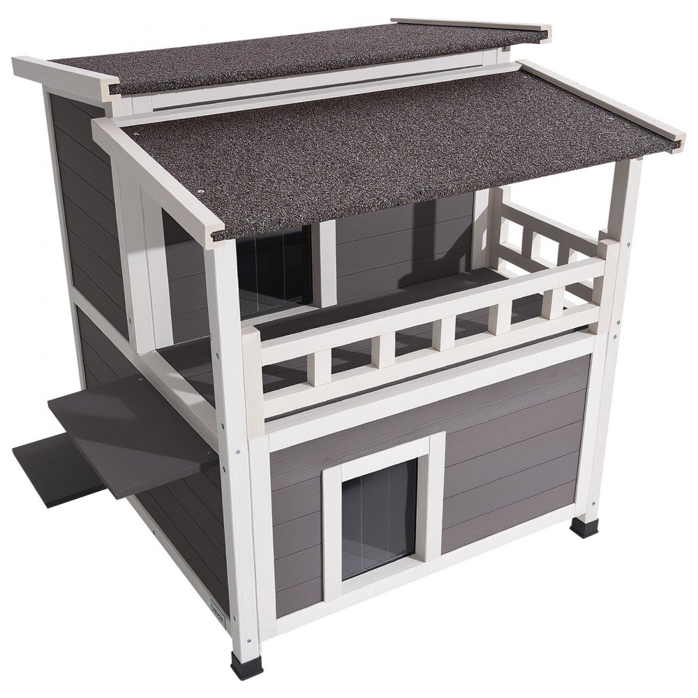 VEVOR Kattenhuis, 2-laags houten kattenhut, schuimisolatie, schuilplaats met balkon, waterdicht en geïsoleerd, kattenvilla voor 1-3 katten in de winter, 840x750x820 mm
