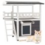 VEVOR Outdoor Cat House, 2-Story Wooden Cat Shelter with Stairs & Balcony, Elevated Feral Kitty Shelter, Spacious Room, Waterproof Cats Condos for Indoor & Outdoor Cats in Winter 30 x 22 x 30 in