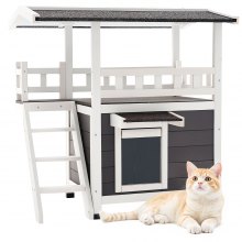 VEVOR Buitenkattenhuis, 2-laags houten kattenhuis met trap en balkon, verhoogde kattenhut, ruime ruimte, voor binnen- en buitenkatten in de winter, 762x563x774 mm