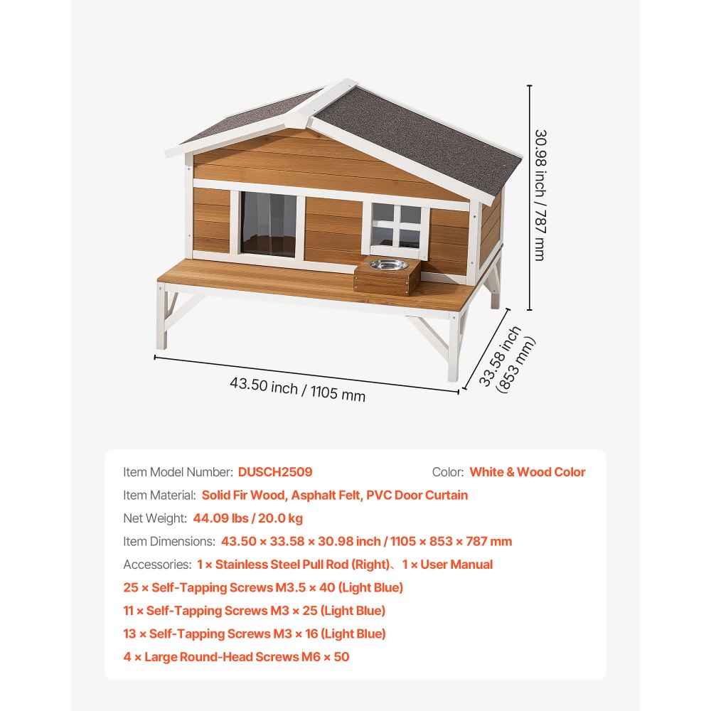 VEVOR Insulated Cat House, All-Around Foam Insulation Elevated Cat Shelter, Wooden Feral Kitty Shelter with Large Platform, Waterproof Cats Condos for Indoor & Outdoor Cats in Winter 43.5x33.5x31 in