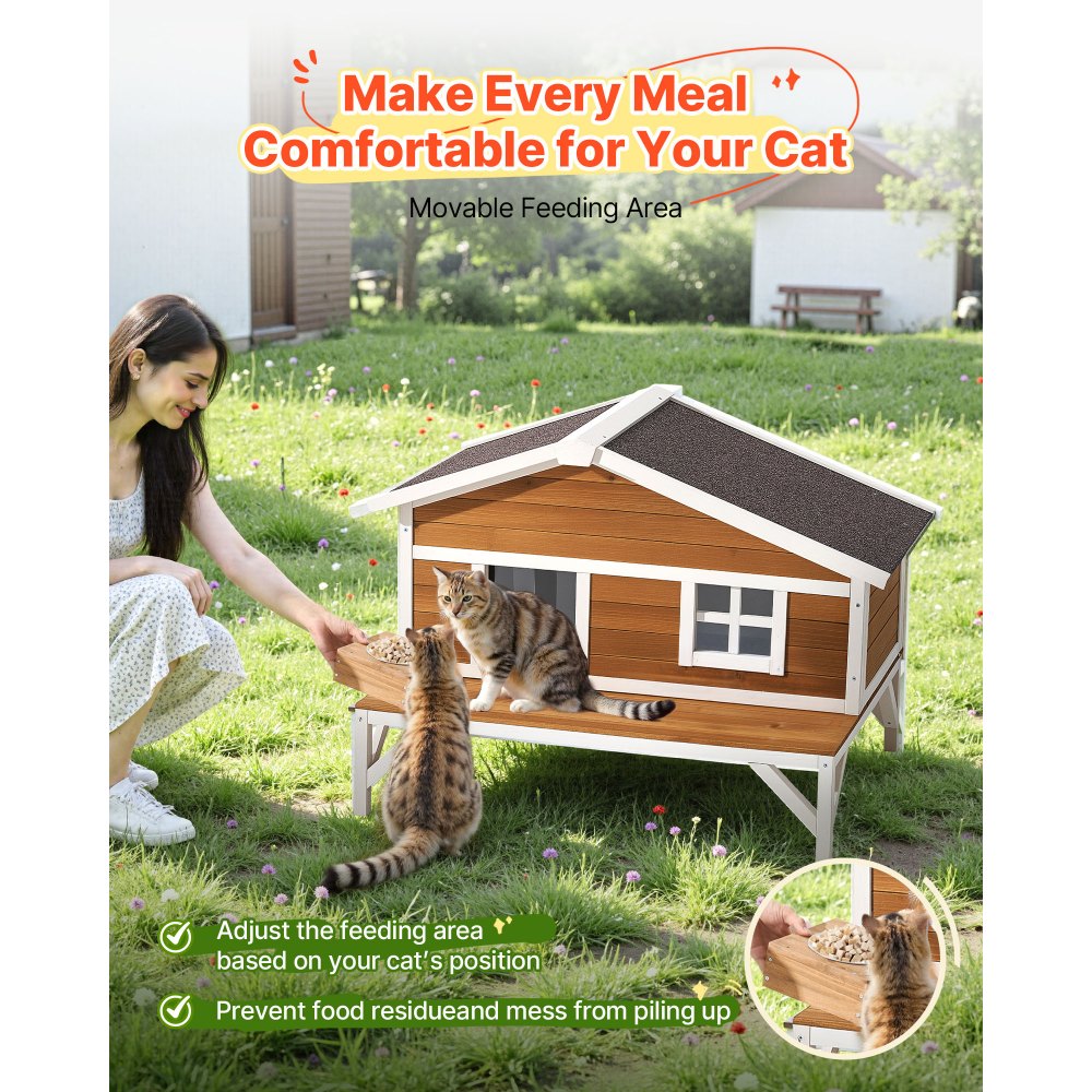 VEVOR Buitenkattenhuis, Kattenhut met Schuimisolatie, Houten Onderkomen met Groot Platform, Winterbestendig & Geïsoleerd, Kattenhol voor Binnen- & Buitenkatten in de Winter 1105x853x787 mm