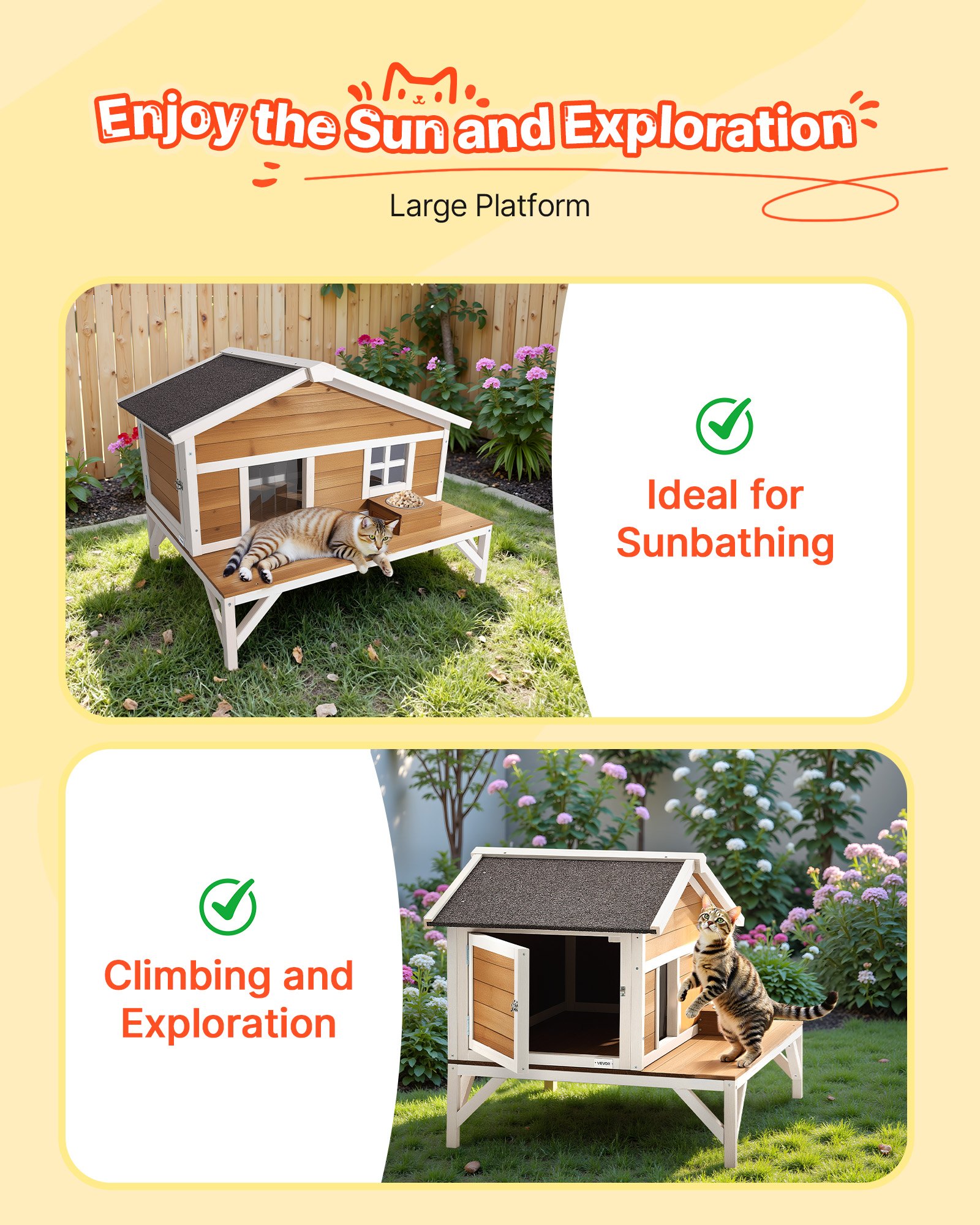 VEVOR Buitenkattenhuis, Kattenhut met Schuimisolatie, Houten Onderkomen met Groot Platform, Winterbestendig & Geïsoleerd, Kattenhol voor Binnen- & Buitenkatten in de Winter 1105x853x787 mm