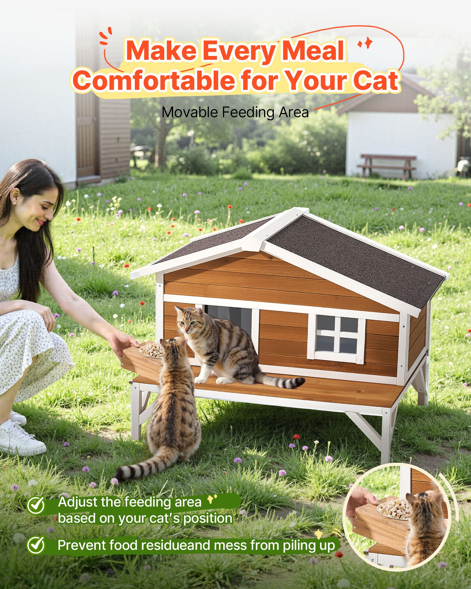 VEVOR Buitenkattenhuis, Kattenhut met Schuimisolatie, Houten Onderkomen met Groot Platform, Winterbestendig & Geïsoleerd, Kattenhol voor Binnen- & Buitenkatten in de Winter 1105x853x787 mm