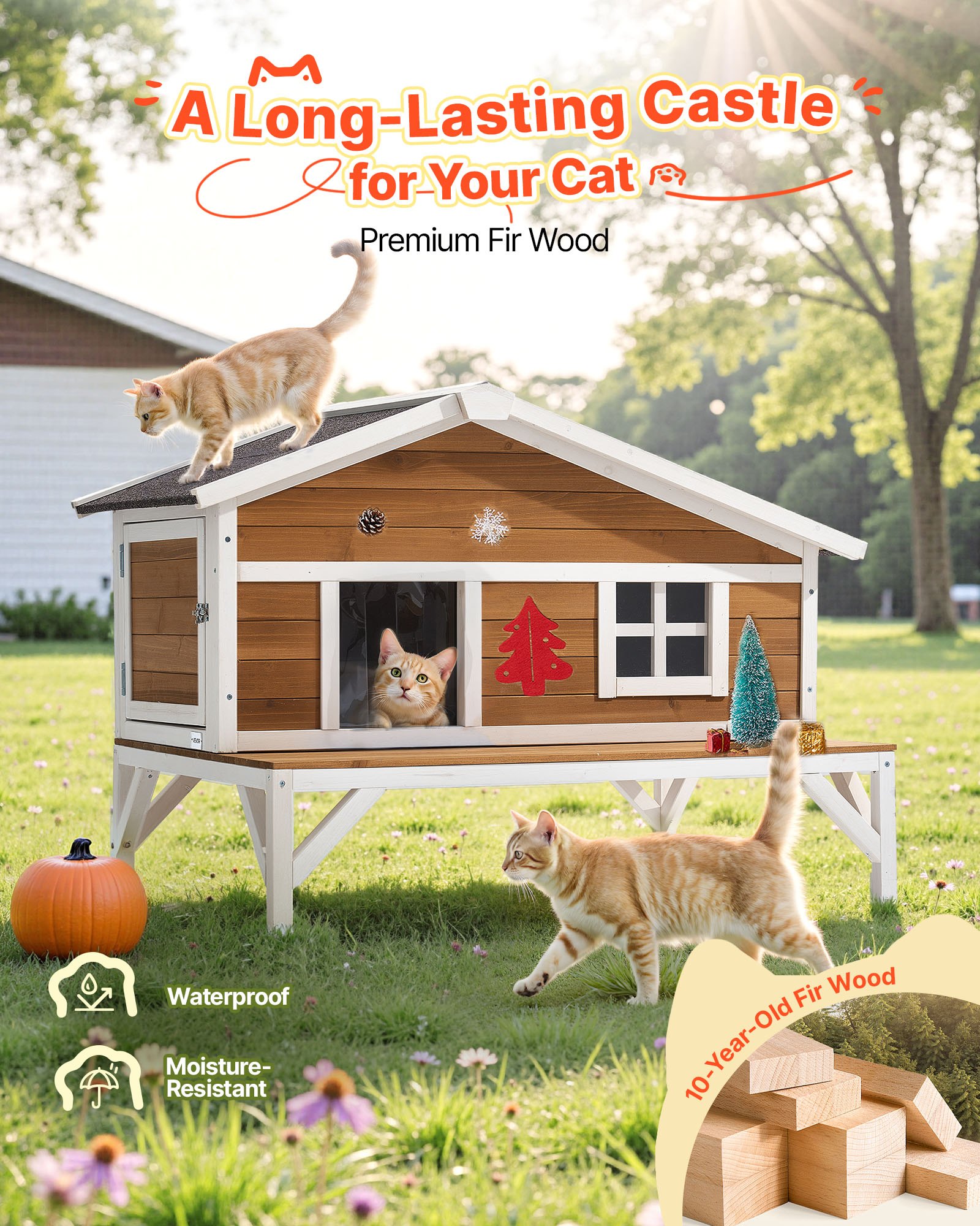 VEVOR Buitenkattenhuis, Kattenhut met Schuimisolatie, Houten Onderkomen met Groot Platform, Winterbestendig & Geïsoleerd, Kattenhol voor Binnen- & Buitenkatten in de Winter 1105x853x787 mm