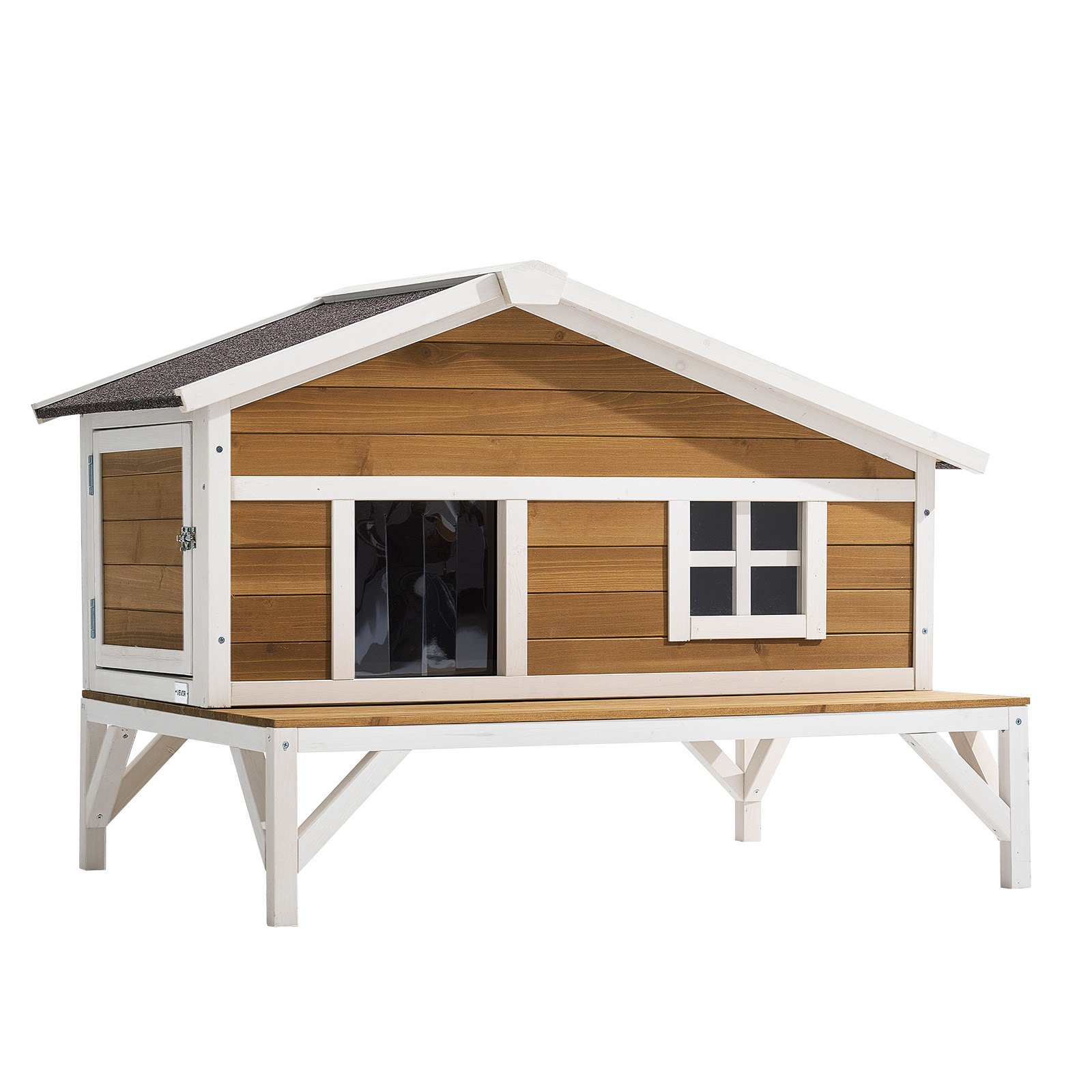 VEVOR Buitenkattenhuis, Kattenhut met Schuimisolatie, Houten Onderkomen met Groot Platform, Winterbestendig & Geïsoleerd, Kattenhol voor Binnen- & Buitenkatten in de Winter 1105x853x787 mm