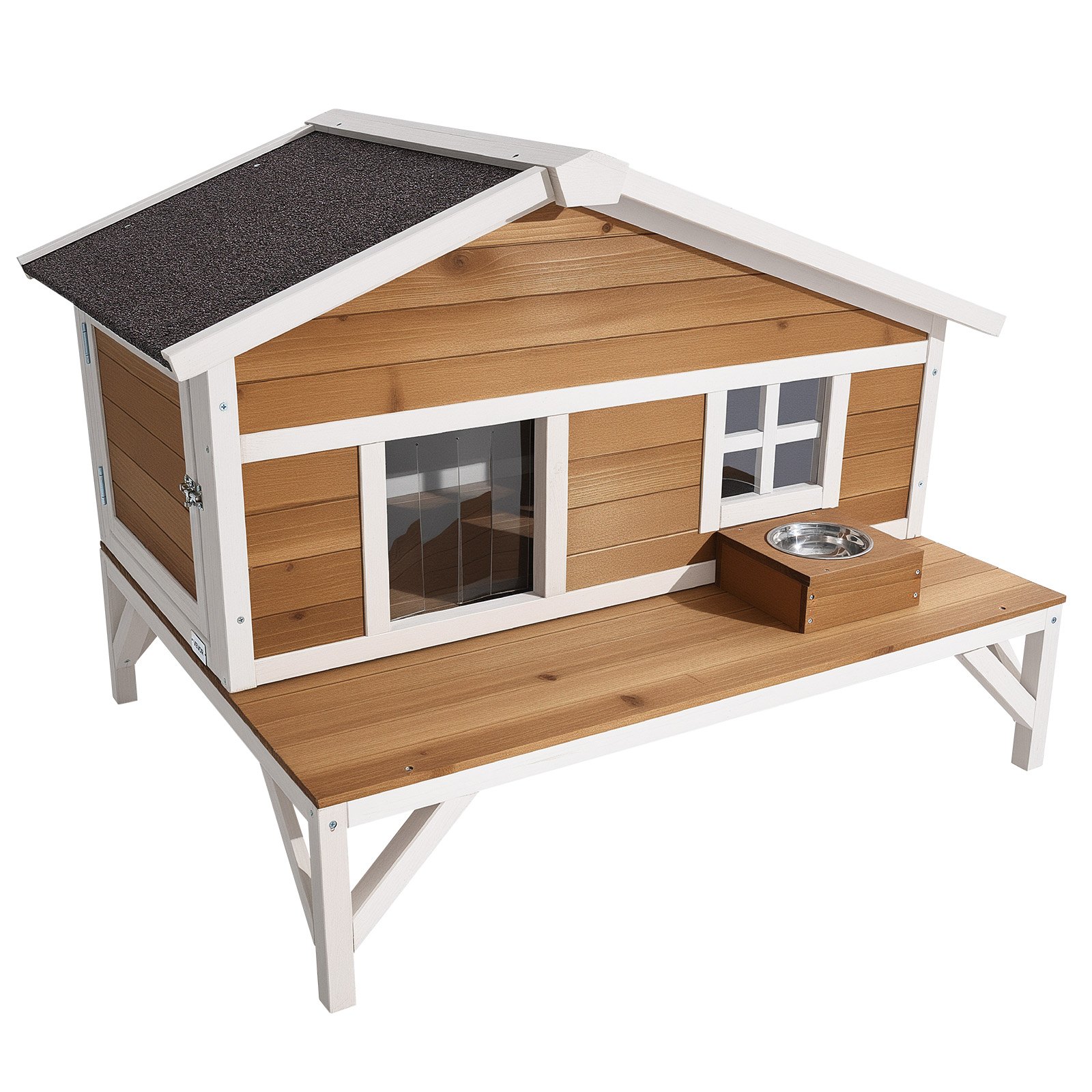 VEVOR Buitenkattenhuis, Kattenhut met Schuimisolatie, Houten Onderkomen met Groot Platform, Winterbestendig & Geïsoleerd, Kattenhol voor Binnen- & Buitenkatten in de Winter 1105x853x787 mm