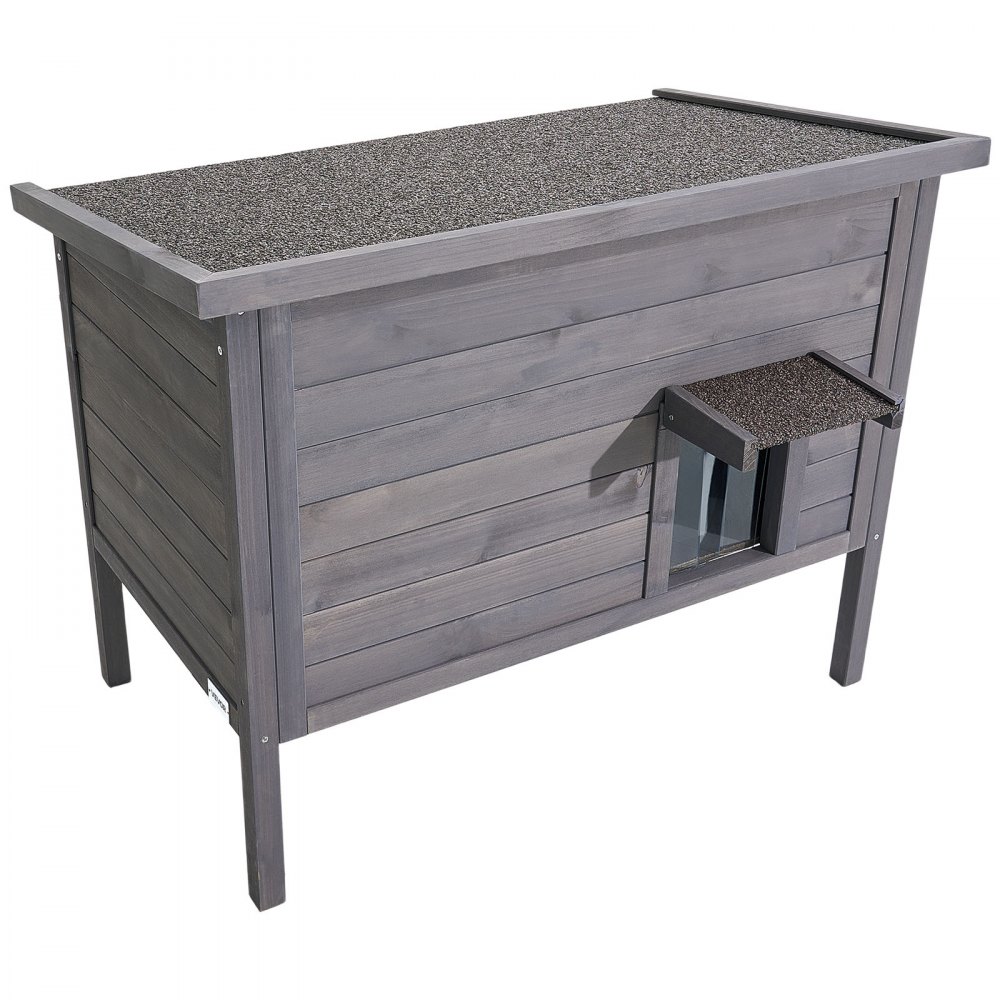 VEVOR Buitenkattenhuis 870 x 535 x 690 mm, Houten Kattenhut, Winterbestendige Kattengrot met 30 W Verwarmingsmat, PVC Vouwdeur & Asfalt Dak, Kattenhuis voor 1-3 Katten in de Winter,